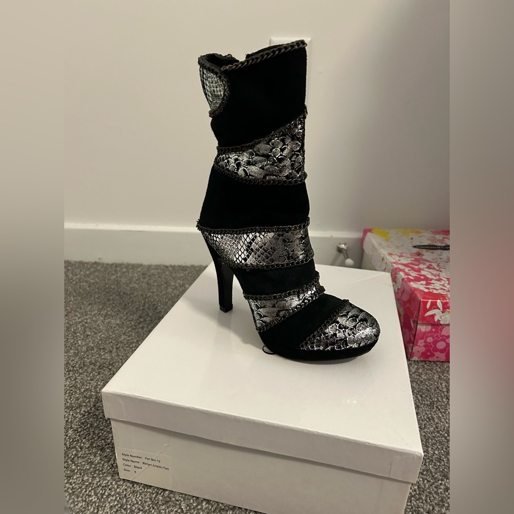 Brand New in box Metallic leather suede zip up platform bootie.
